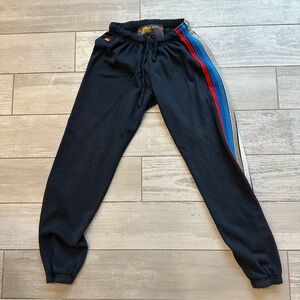 Navy Joggers with Multicolor Side Stripes. Aviator Nation